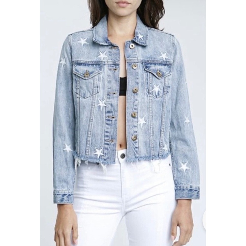 Pistola Star Embroidered Cropped Denim Jacket Light Wash Blue P5652WCL-ZOD Small